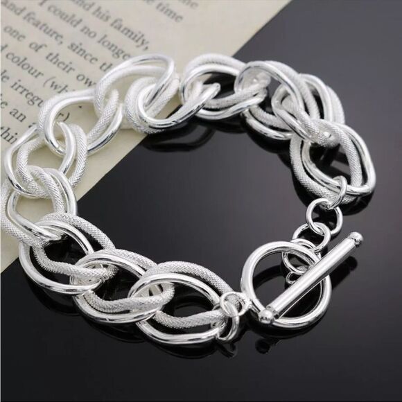 #32 NEW 925 Sterling Silver Chunky Textured Chain Link Bracelet - Picture 1 of 5